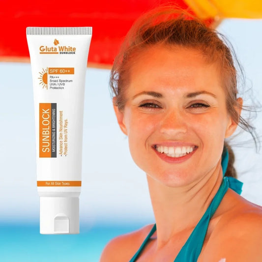 Gluta White SunBlock – SPF 60 Sunscreen Cream Bottle – BeautiVox Pakistan