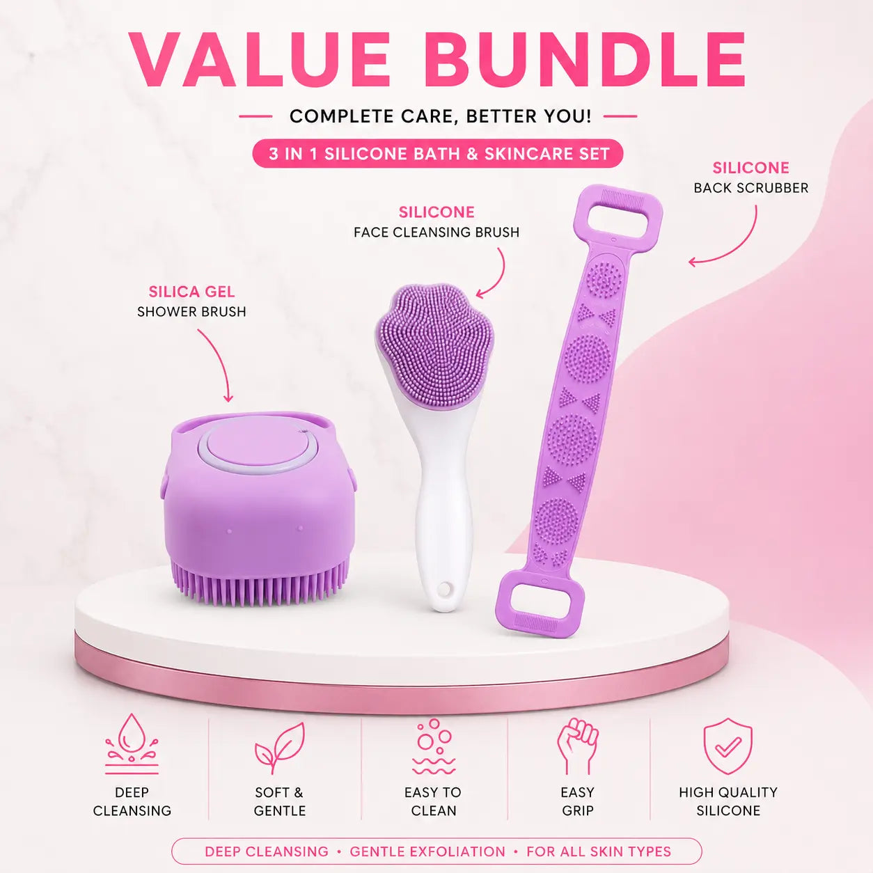 Silicone Bath Brush Set Pakistan – Body Scrubber Brush – BeautiVox Pakistan